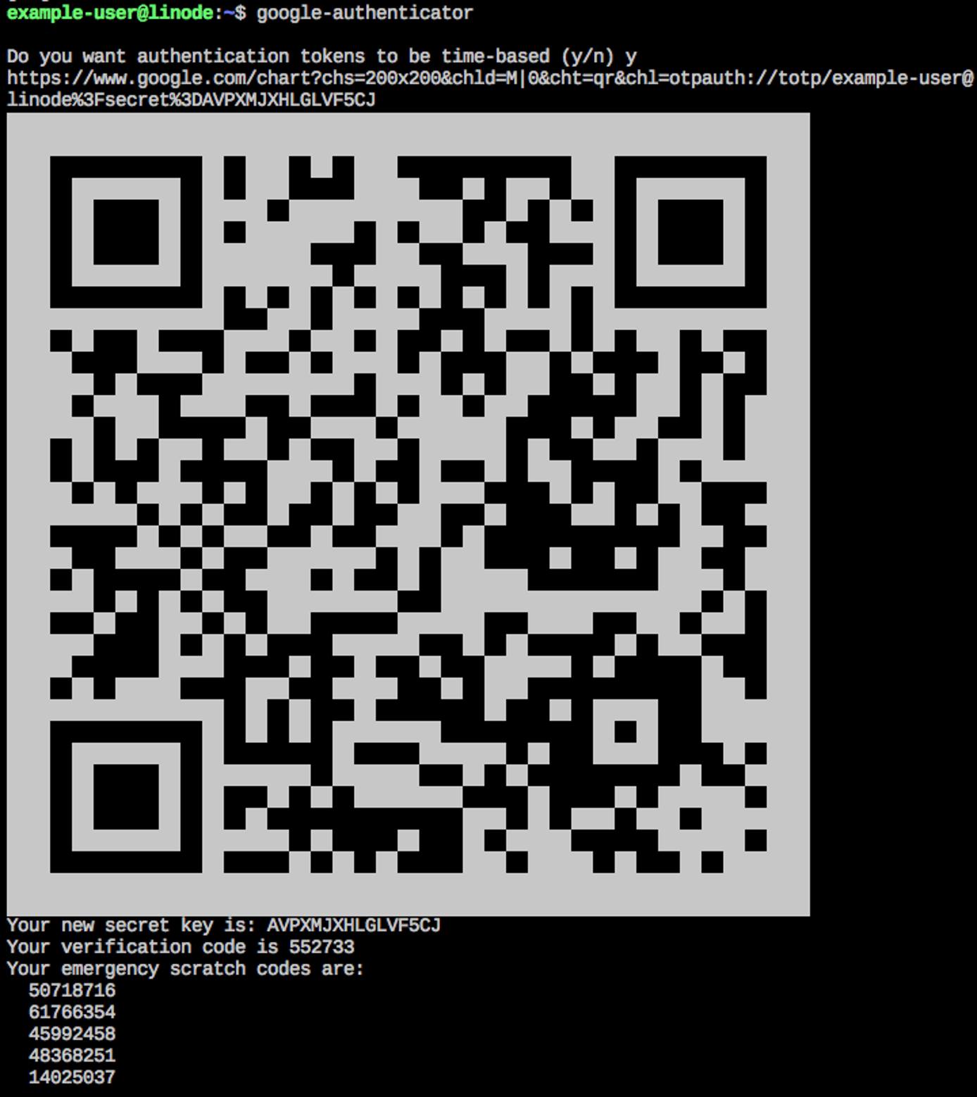The Google Authenticator QR Code and keys. The Google Authenticator QR Code and keys.