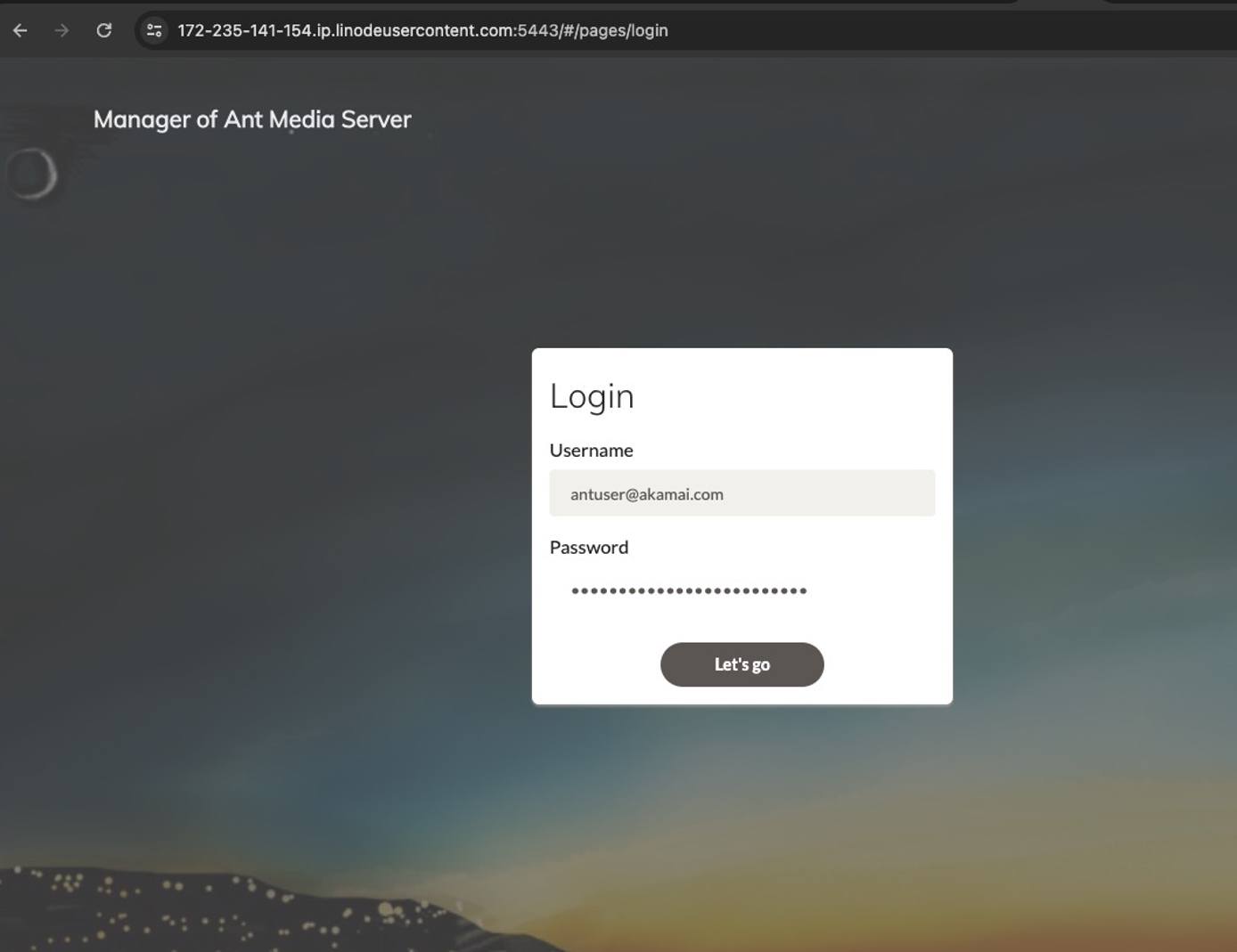 Screenshot of Ant Media Login Screenshot of Ant Media Login