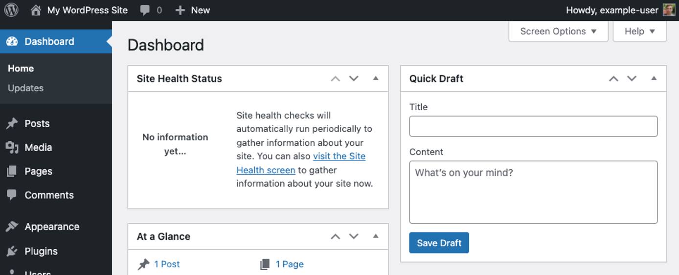Screenshot of the WordPress dashboard Screenshot of the WordPress dashboard